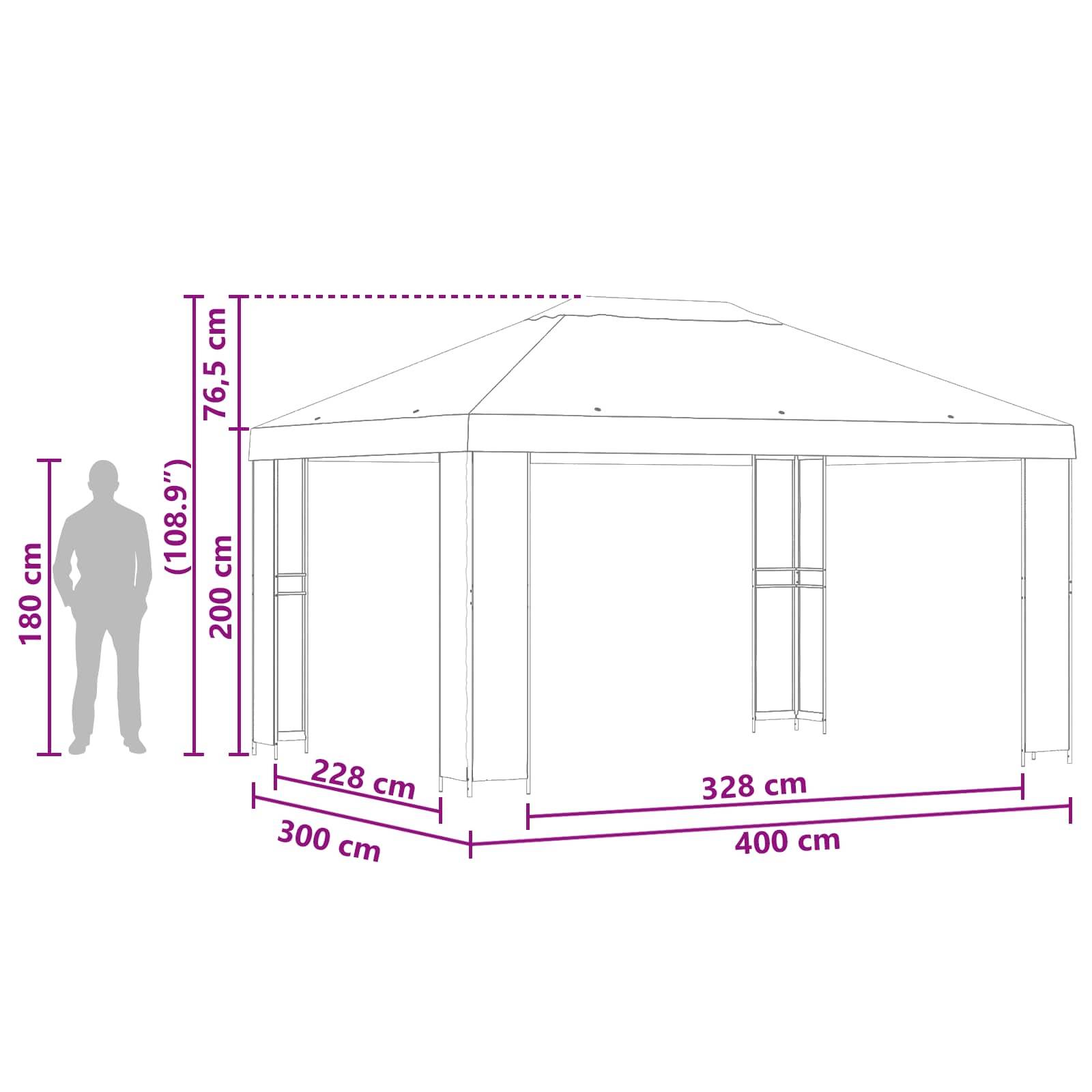 vidaXL Pavillon 4 x 3 m Beige Polyester und Stahl 190 gsm
