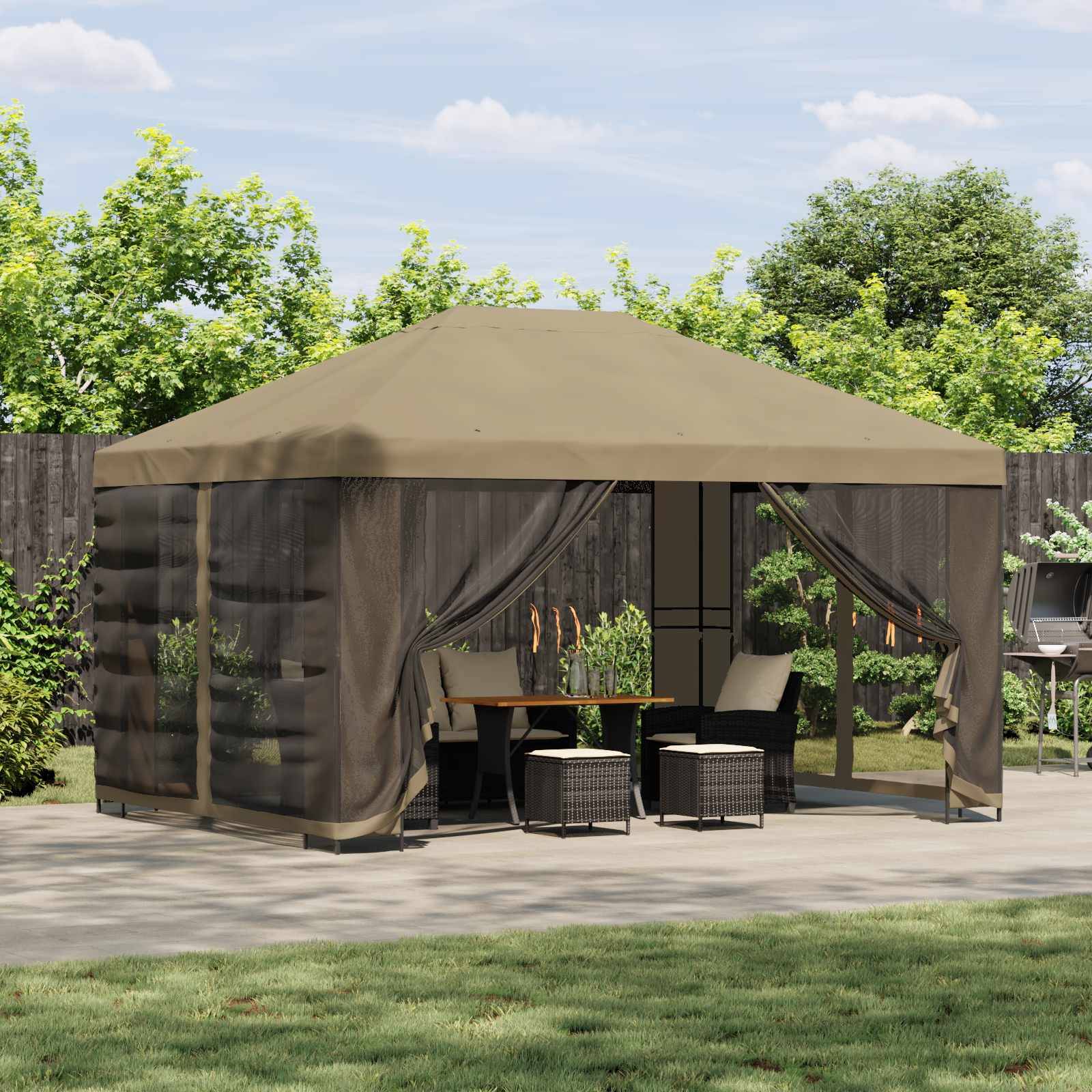 vidaXL Garten Pavillon mit Seitenwänden 4 x 3 m Beige