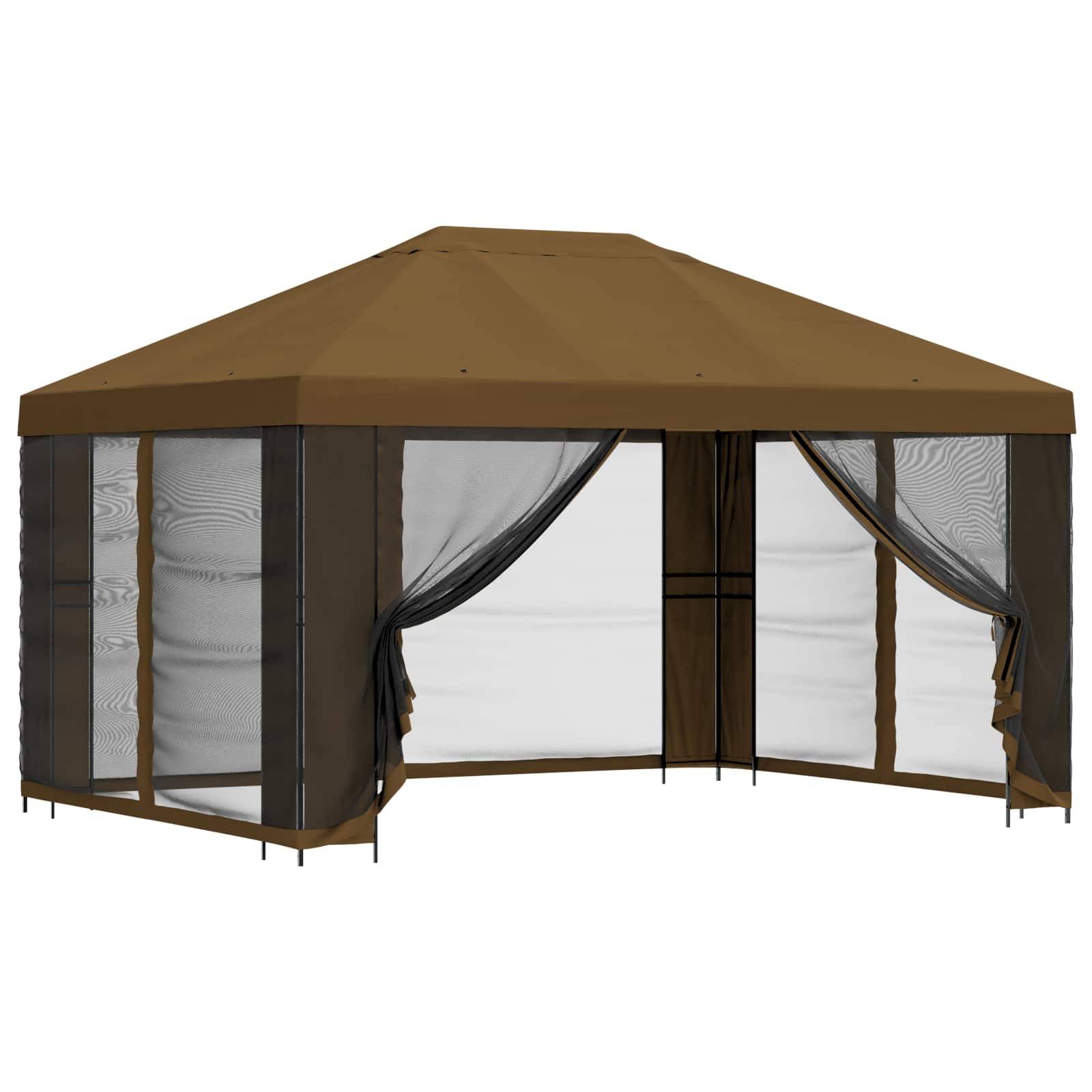 vidaXL Garten Pavillon mit Seitenwänden 4 x 3 m Taupe
