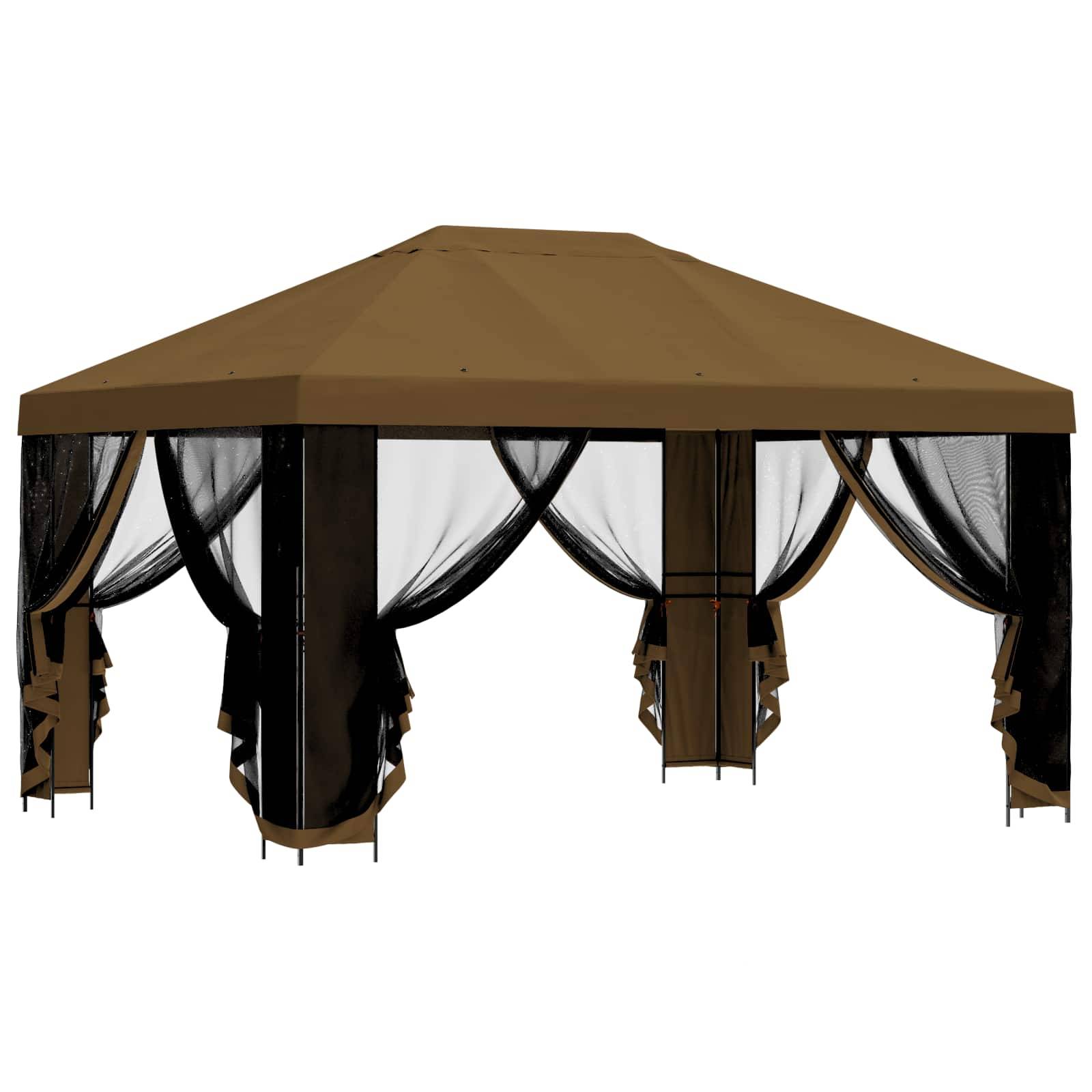 vidaXL Garten Pavillon mit Seitenwänden 4 x 3 m Taupe