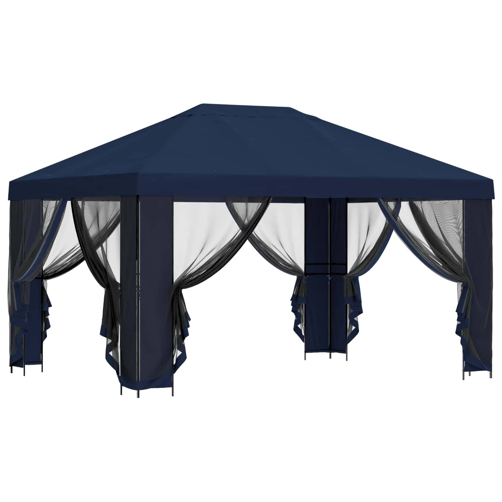 vidaXL Garten Pavillon mit Seitenwänden 4 x 3 m Blau