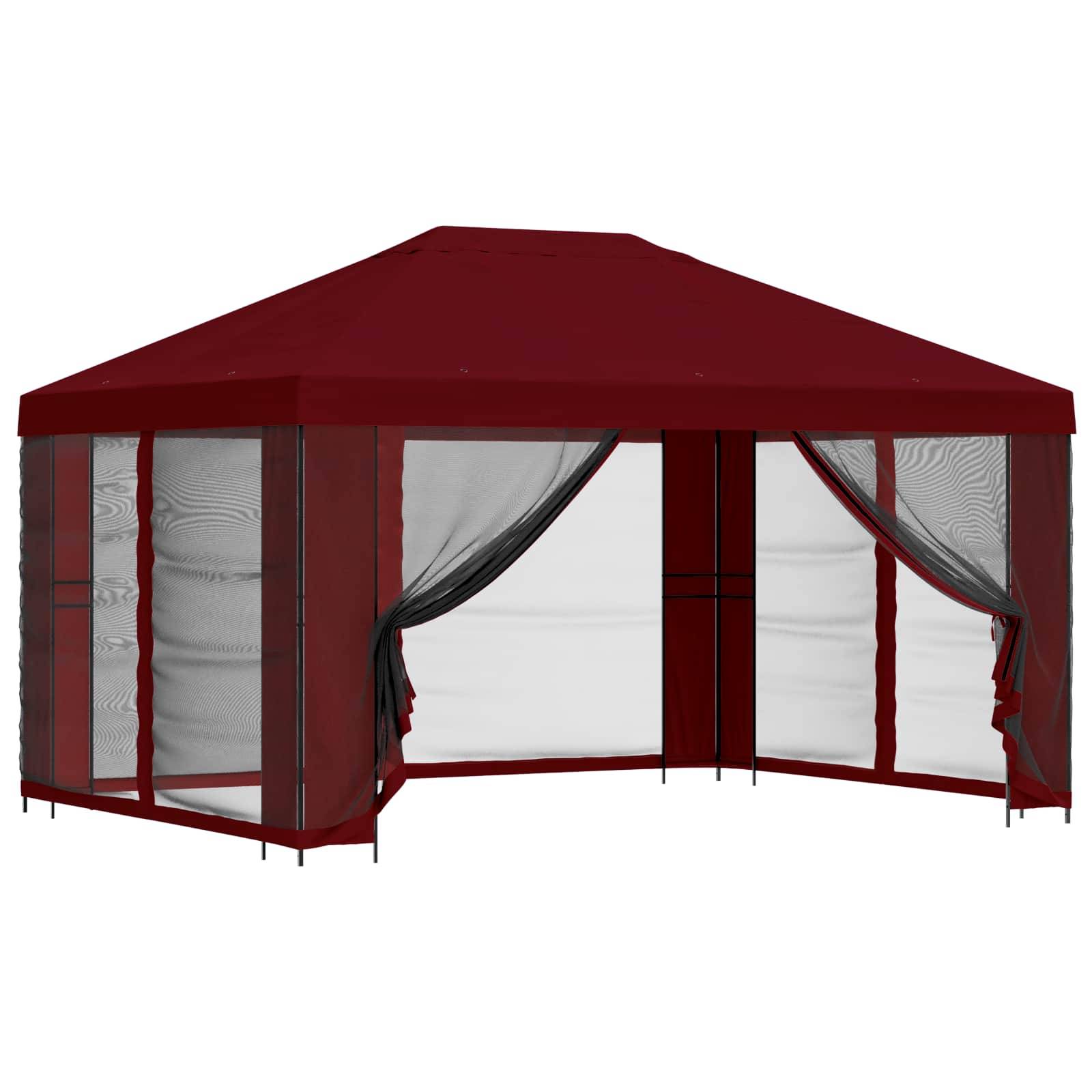 vidaXL Garten Pavillon mit Seitenwänden 4 x 3 m Bordeauxrot