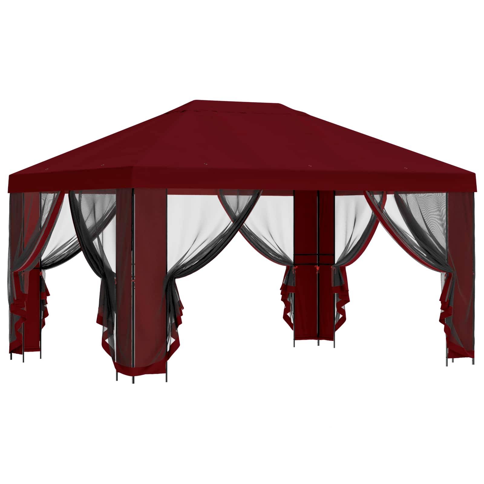 vidaXL Garten Pavillon mit Seitenwänden 4 x 3 m Bordeauxrot