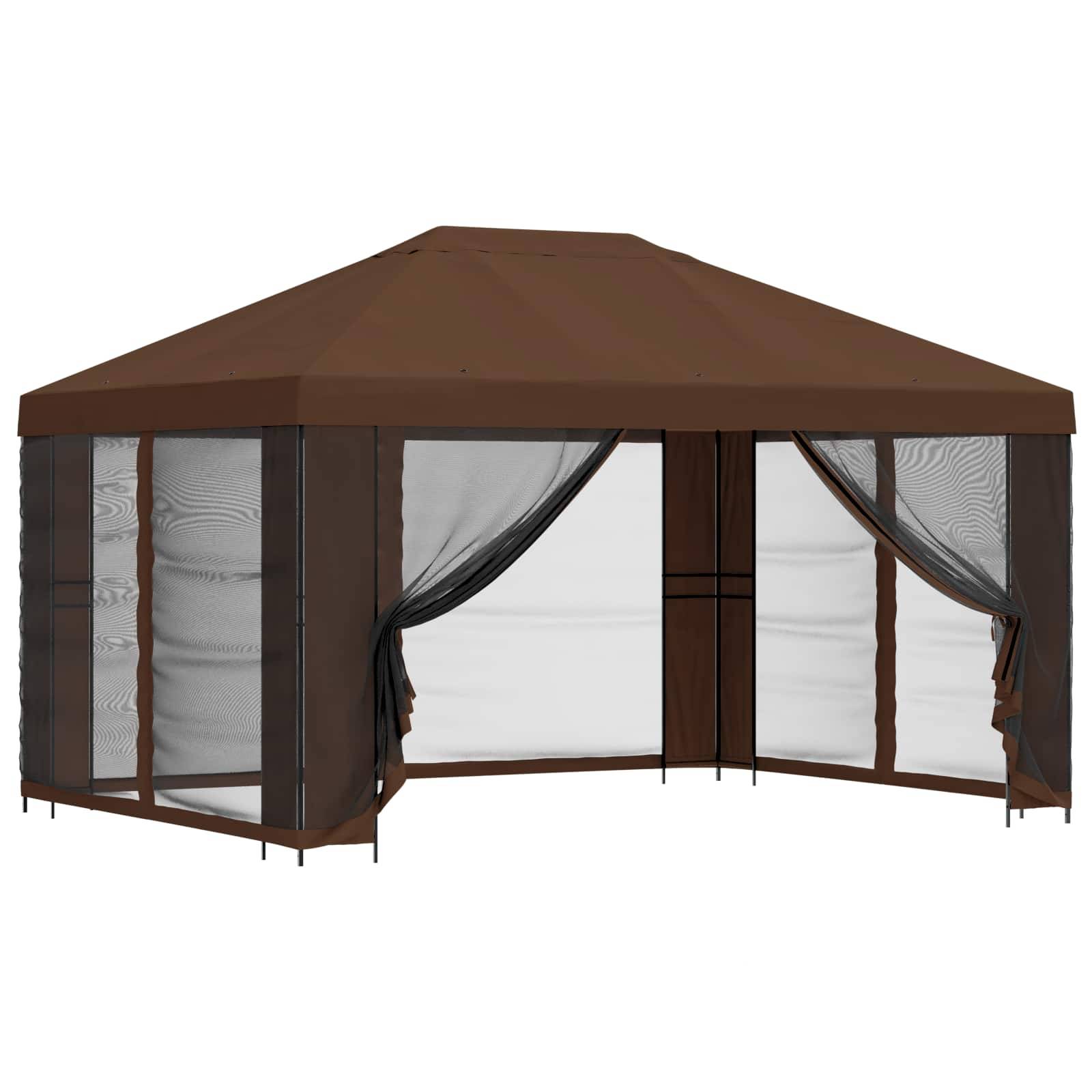 vidaXL Garten Pavillon mit Seitenwänden 4 x 3 m Braun