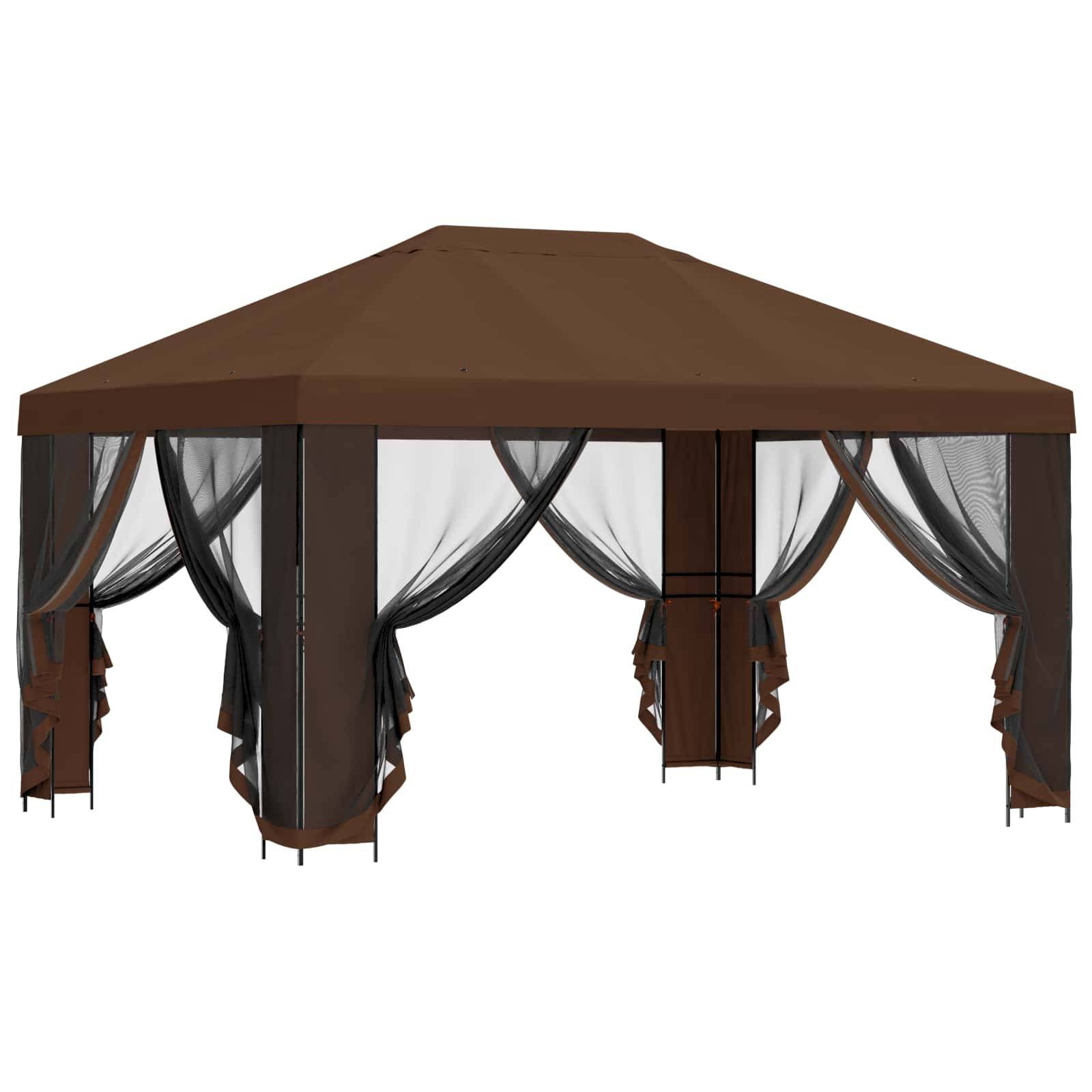 vidaXL Garten Pavillon mit Seitenwänden 4 x 3 m Braun
