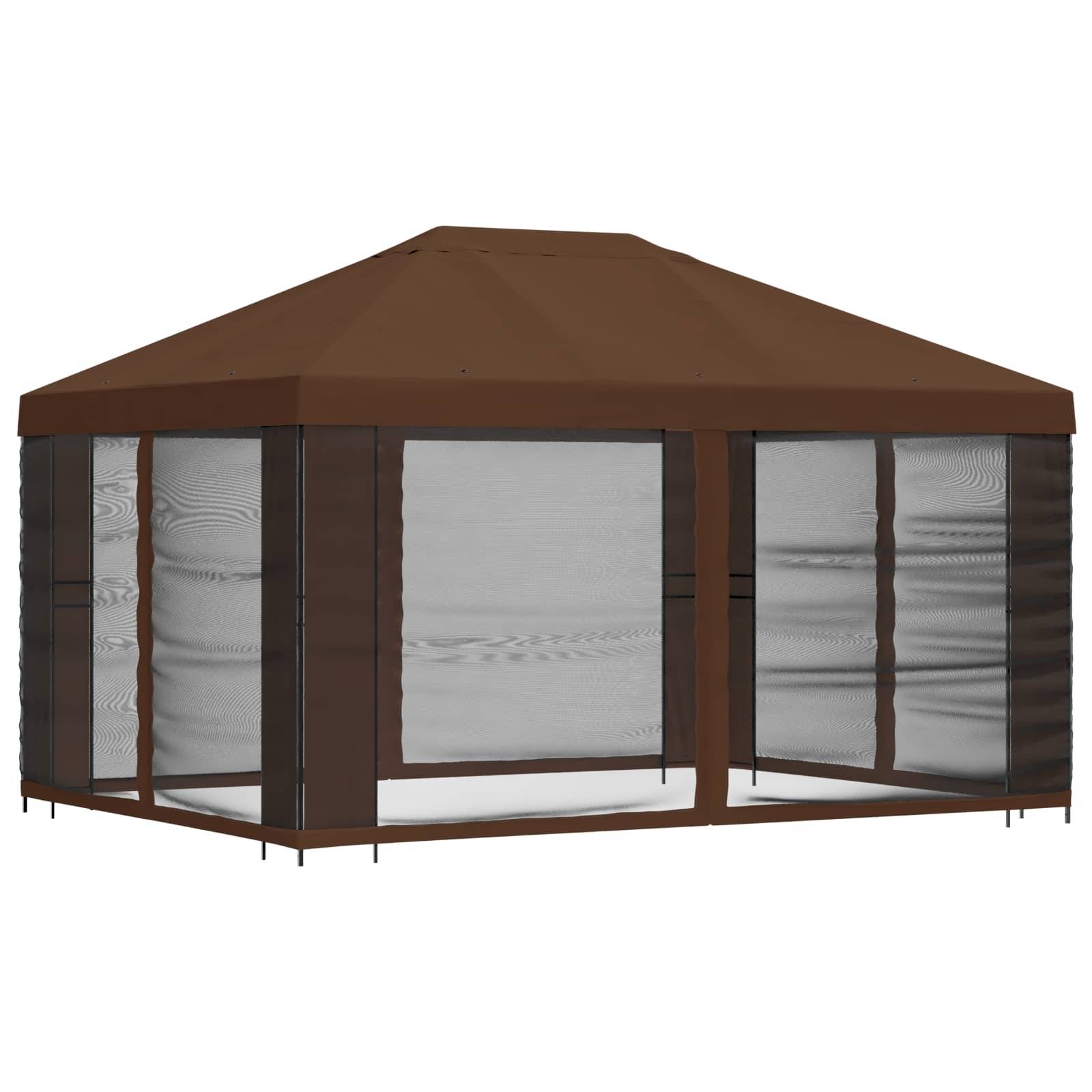 vidaXL Garten Pavillon mit Seitenwänden 4 x 3 m Braun