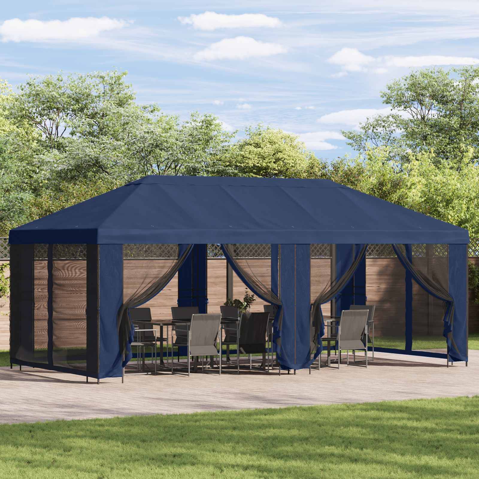 vidaXL Pavillon Dach mit Seitenwänden Blau 600,5 x 300,5 cm Polyester