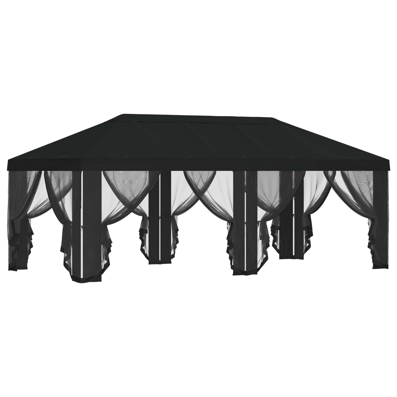 vidaXL Pavillon Dach mit Seitenwänden Schwarz 600,5 x 300,5 cm