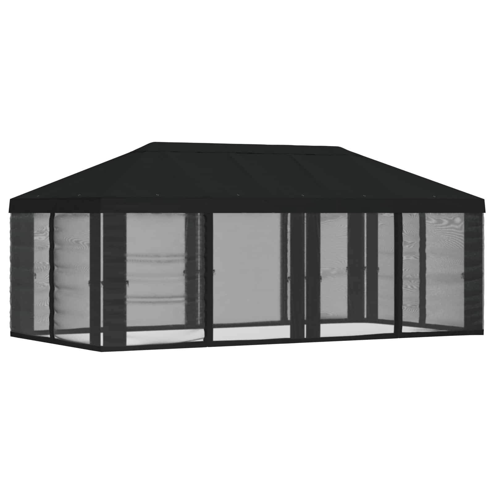 vidaXL Pavillon Dach mit Seitenwänden Schwarz 600,5 x 300,5 cm