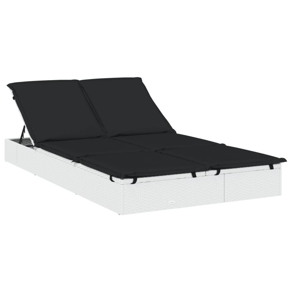 vidaXL Sonnenliege für 2 Personen mit Kissen Weiß Poly Rattan