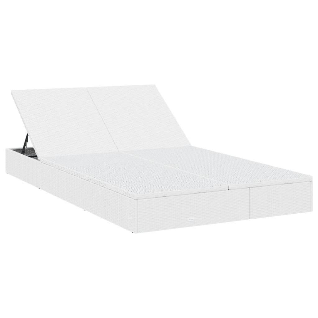 vidaXL Sonnenliege für 2 Personen mit Kissen Weiß Poly Rattan