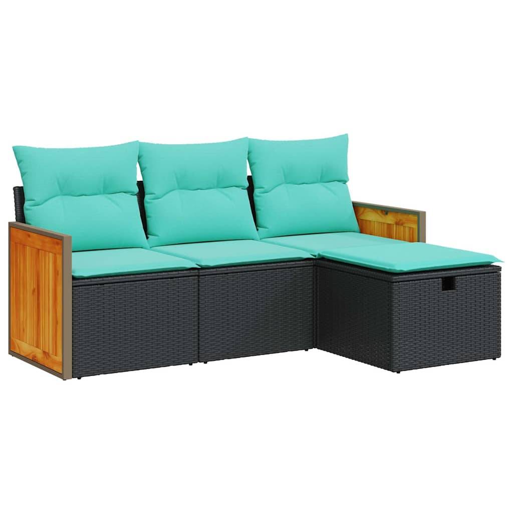 vidaXL 4-tlg. Garten-Sofagarnitur mit Kissen Schwarz Poly Rattan