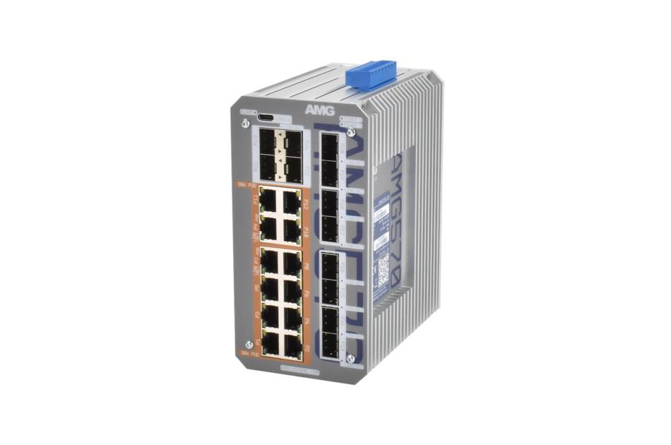 AMG Systems AMG570-12GAT-12S-P360, Industrieller 24 Port Managed Switch, 12 x 10/100/1000BT RJ45 mit 30W PoE, 2 x 100/1