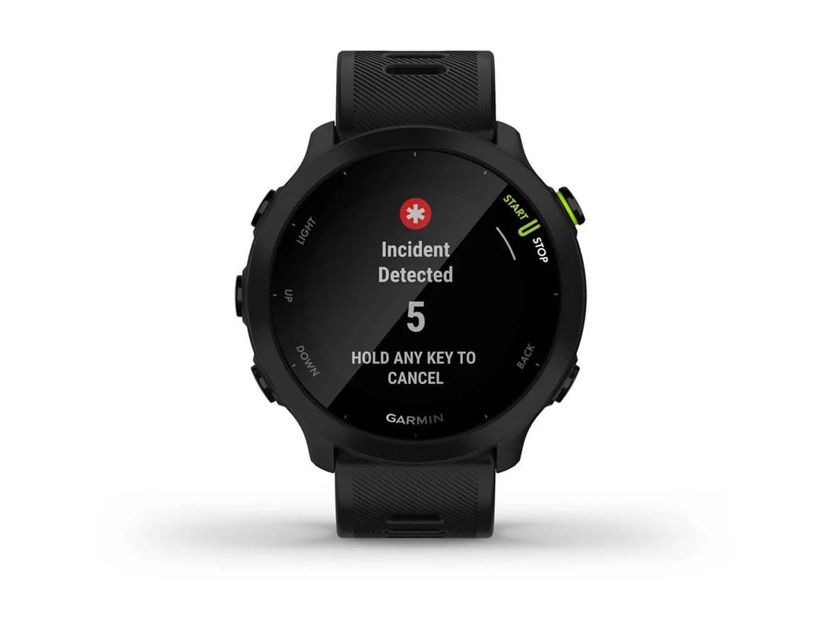 Schwarze Garmin-Smartwatch zeigt Warnung „Incident Detected