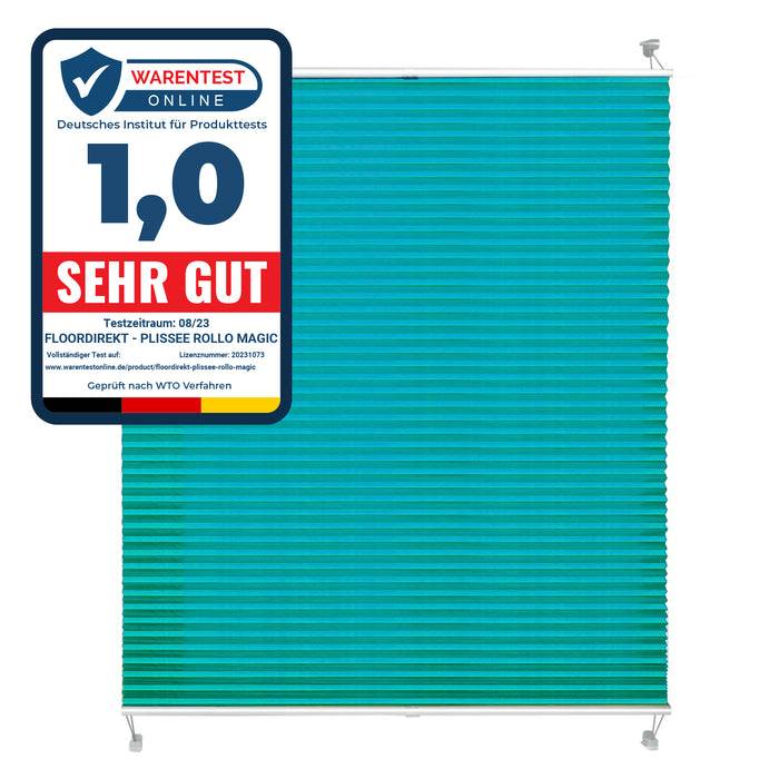 FLOORDIREKT Faltrollo Magic Large - Lichtdurchlässig & Blickdicht - Befestigung ohne Schrauben möglich - Petrol - 120 x 200 cm