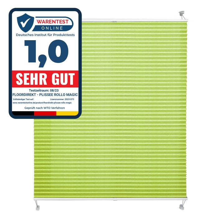 FLOORDIREKT Faltrollo Magic Mini - Lichtdurchlässig & Blickdicht - Befestigung ohne Schrauben möglich - Hellgrün - 120 x 100 cm