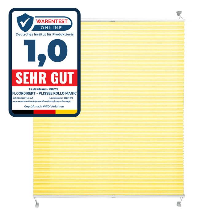 FLOORDIREKT Faltrollo Magic Large - Lichtdurchlässig & Blickdicht - Befestigung ohne Schrauben möglich - Gelb - 120 x 200 cm