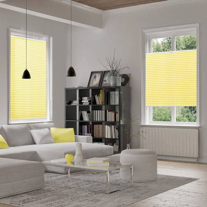 FLOORDIREKT Faltrollo Magic Large - Lichtdurchlässig & Blickdicht - Befestigung ohne Schrauben möglich - Gelb - 120 x 200 cm