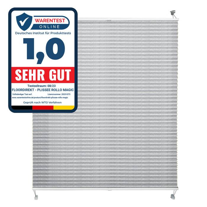 FLOORDIREKT Faltrollo Magic Large - Lichtdurchlässig & Blickdicht - Befestigung ohne Schrauben möglich - Hellgrau - 110 x 200 cm
