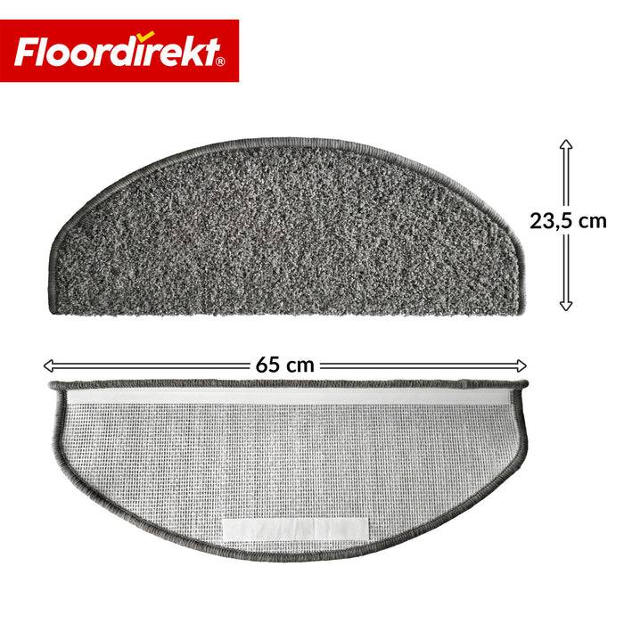 FLOORDIREKT Stufenmatte Madrid - Halbrunde Shaggy Stufenmatte - Selbstklebend & Schalldämmend - 65 x 23,5 cm - Grau