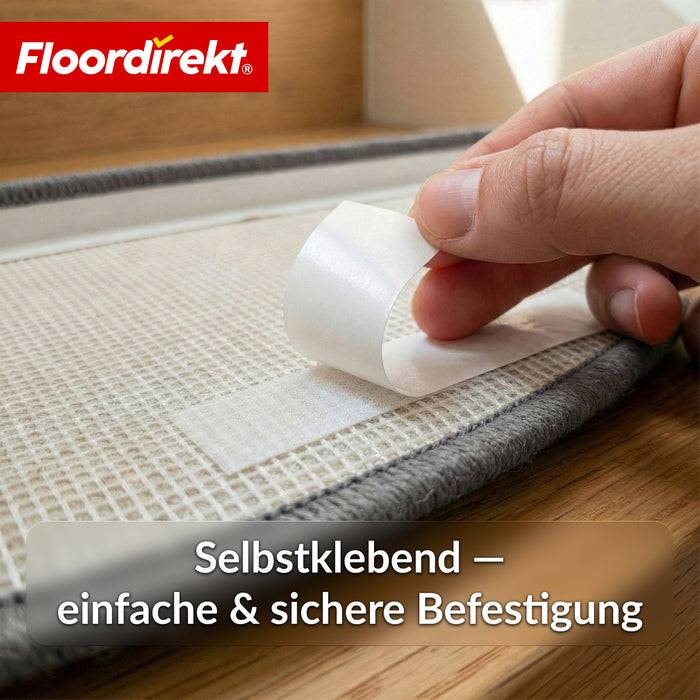 FLOORDIREKT Stufenmatte Madrid - Halbrunde Shaggy Stufenmatte - Selbstklebend & Schalldämmend - 65 x 23,5 cm - Grau