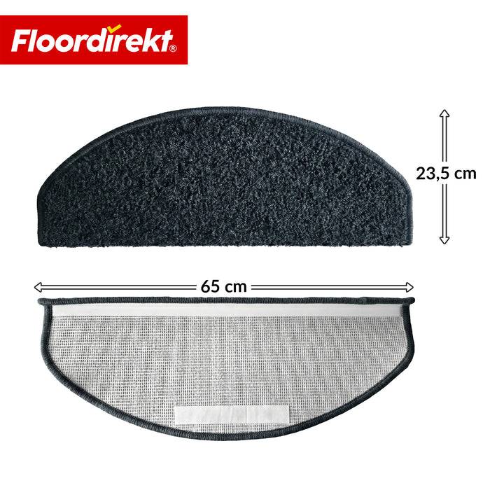 FLOORDIREKT Stufenmatte Madrid - Halbrunde Shaggy Stufenmatte - Selbstklebend & Schalldämmend - 65 x 23,5 cm - Schwarz