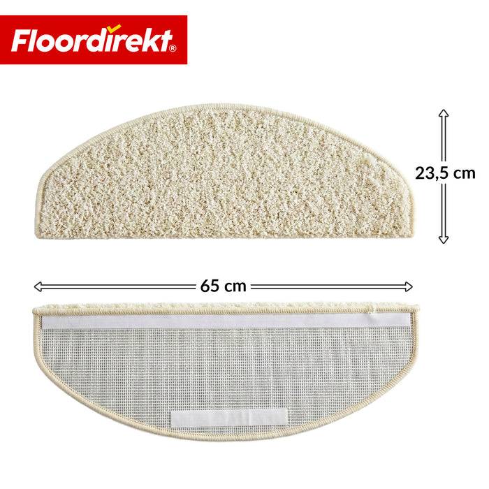 FLOORDIREKT Stufenmatte Madrid - Halbrunde Shaggy Stufenmatte - Selbstklebend & Schalldämmend - 65 x 23,5 cm - Creme