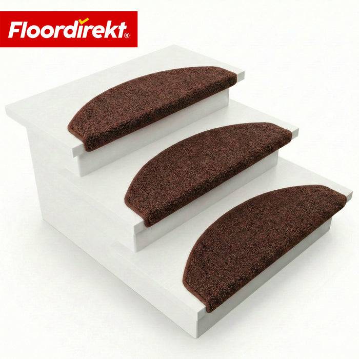 FLOORDIREKT Stufenmatte Madrid - Halbrunde Shaggy Stufenmatte - Selbstklebend & Schalldämmend - 65 x 23,5 cm - Dunkelbraun