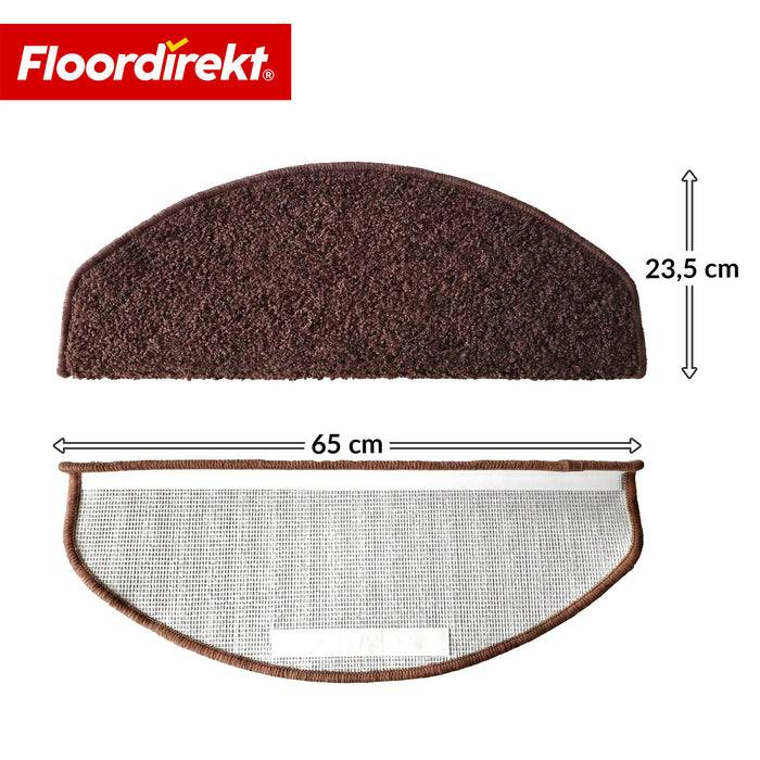 FLOORDIREKT Stufenmatte Madrid - Halbrunde Shaggy Stufenmatte - Selbstklebend & Schalldämmend - 65 x 23,5 cm - Dunkelbraun