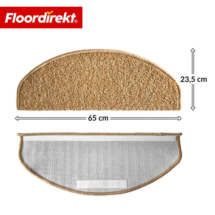 FLOORDIREKT Stufenmatte Madrid - Halbrunde Shaggy Stufenmatte - Selbstklebend & Schalldämmend - 65 x 23,5 cm - Beige