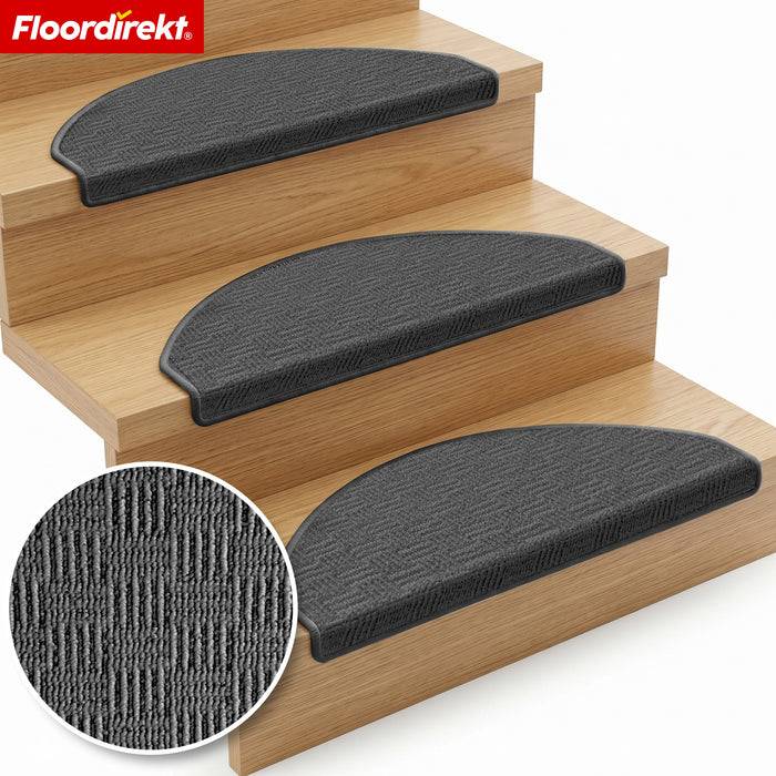 FLOORDIREKT Stufenmatte Monaco - Halbrunde Stufenmatte - Selbstklebend & Schalldämmend - Anthrazit - 65 x 23,5 cm