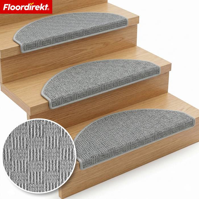FLOORDIREKT Stufenmatte Monaco - Halbrunde Stufenmatte - Selbstklebend & Schalldämmend - Grau - 65 x 23,5 cm