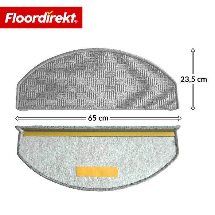 FLOORDIREKT Stufenmatte Monaco - Halbrunde Stufenmatte - Selbstklebend & Schalldämmend - Grau - 65 x 23,5 cm