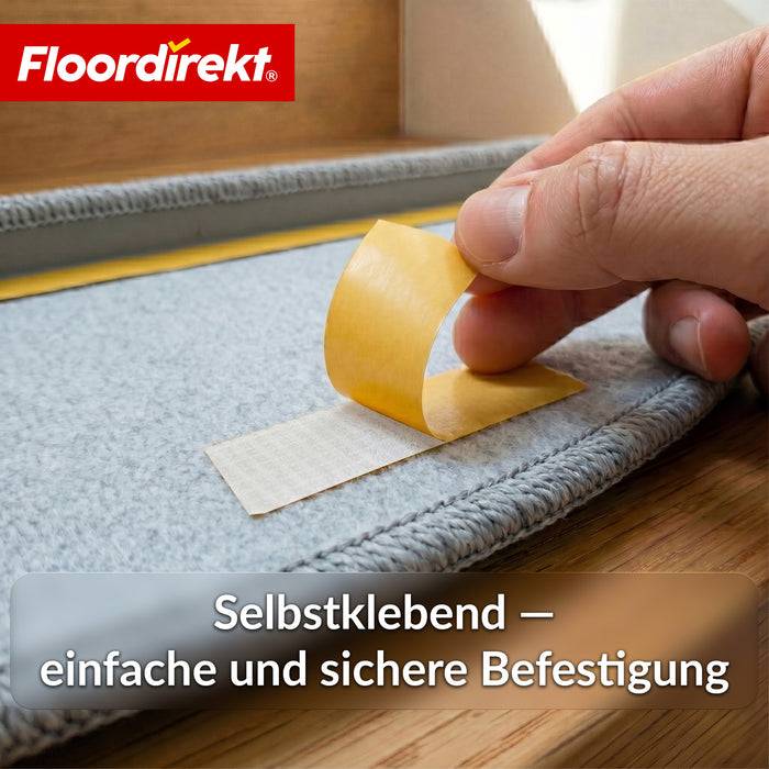 FLOORDIREKT Stufenmatte Monaco - Halbrunde Stufenmatte - Selbstklebend & Schalldämmend - Grau - 65 x 23,5 cm - 15er Set