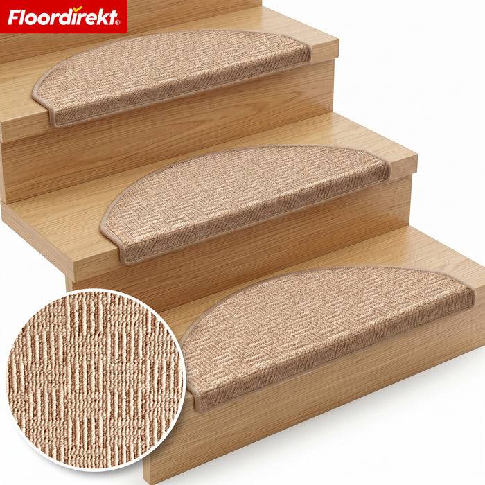 FLOORDIREKT Stufenmatte Monaco - Halbrunde Stufenmatte - Selbstklebend & Schalldämmend - Beige - 65 x 23,5 cm