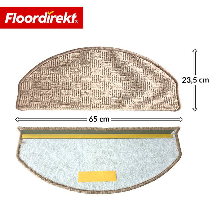 FLOORDIREKT Stufenmatte Monaco - Halbrunde Stufenmatte - Selbstklebend & Schalldämmend - Beige - 65 x 23,5 cm