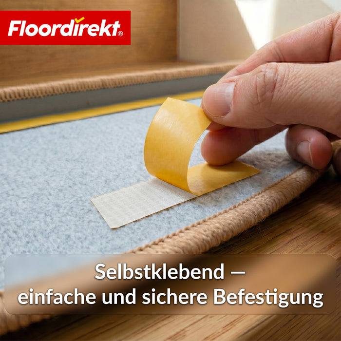 FLOORDIREKT Stufenmatte Monaco - Halbrunde Stufenmatte - Selbstklebend & Schalldämmend - Beige - 65 x 23,5 cm