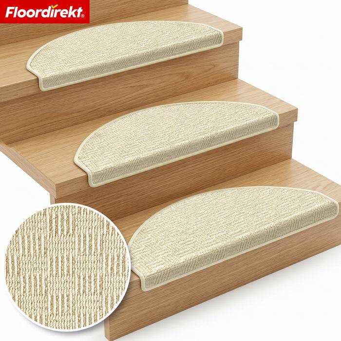 FLOORDIREKT Stufenmatte Monaco - Halbrunde Stufenmatte - Selbstklebend & Schalldämmend - Creme - 65 x 23,5 cm
