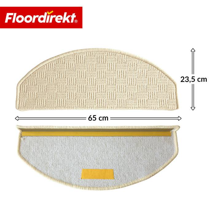 FLOORDIREKT Stufenmatte Monaco - Halbrunde Stufenmatte - Selbstklebend & Schalldämmend - Creme - 65 x 23,5 cm
