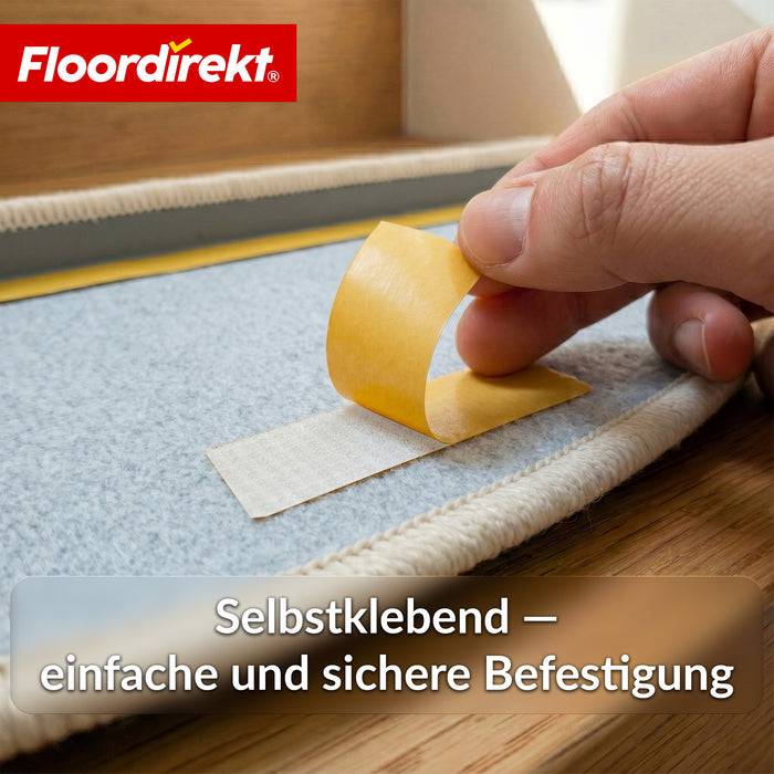 FLOORDIREKT Stufenmatte Monaco - Halbrunde Stufenmatte - Selbstklebend & Schalldämmend - Creme - 65 x 23,5 cm
