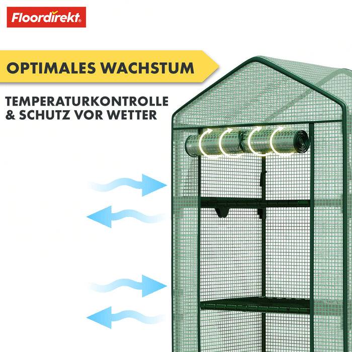 FLOORDIREKT Gewächshaus Bloom - Witterungsbeständiges Gewächshaus mit robustem Stahlrahmen - Mit 4 Ablageebenen
