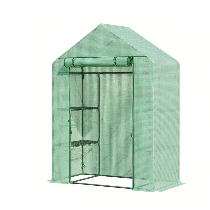 FLOORDIREKT Gewächshaus Harrest - Foliengewächshaus mit stabilem Stahlrahmen und Metallablagegitter - UV-beständig & langlebig - 73 x 143 x 195 cm