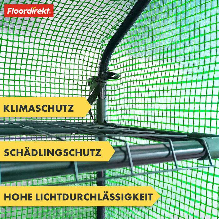 FLOORDIREKT Gewächshaus Harrest - Foliengewächshaus mit stabilem Stahlrahmen und Metallablagegitter - UV-beständig & langlebig - 73 x 143 x 195 cm