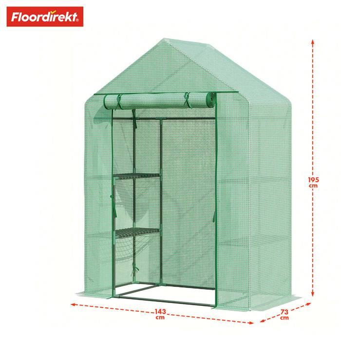 FLOORDIREKT Gewächshaus Harrest - Foliengewächshaus mit stabilem Stahlrahmen und Metallablagegitter - UV-beständig & langlebig - 73 x 143 x 195 cm
