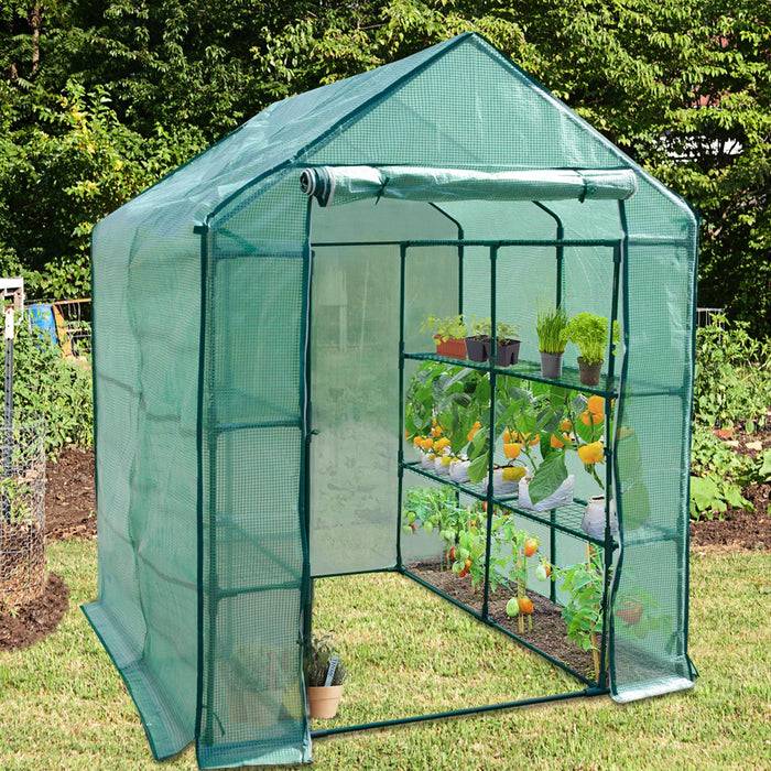 FLOORDIREKT Gewächshaus Biotopia - Robustes Gewächshaus mit 12 Regalgitterböden - 2 m² - 143 x 143 x 195 cm