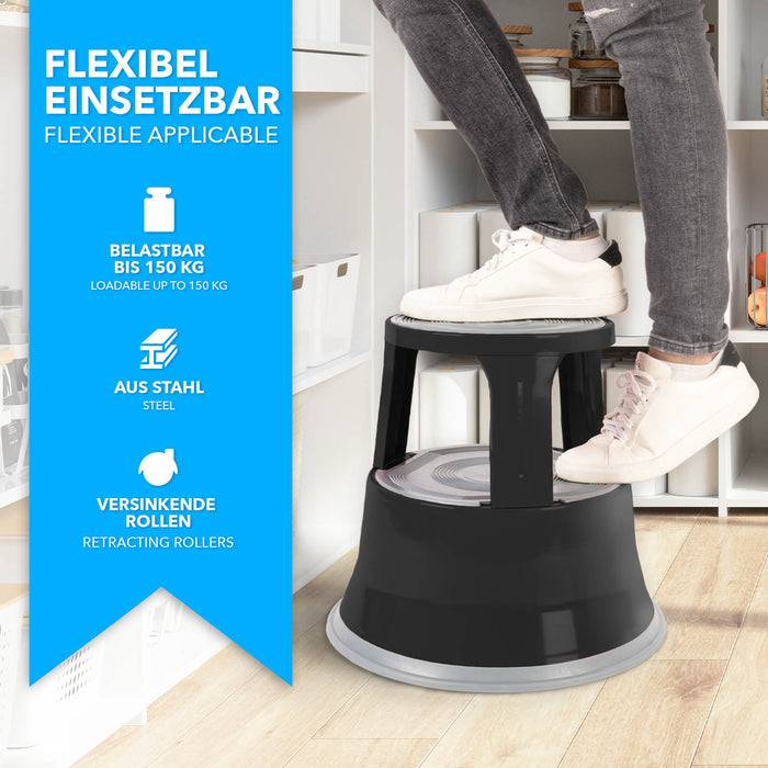 FLOORDIREKT Rollhocker - Hocker für Büro oder Gewerbe - TÜV & GS geprüft - Schwarz