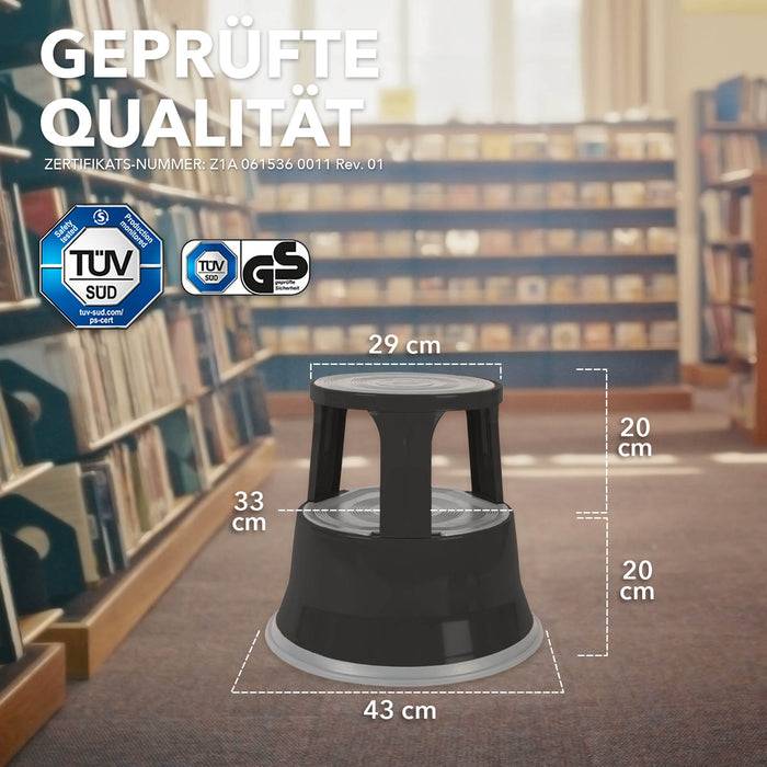 FLOORDIREKT Rollhocker - Hocker für Büro oder Gewerbe - TÜV & GS geprüft - Schwarz