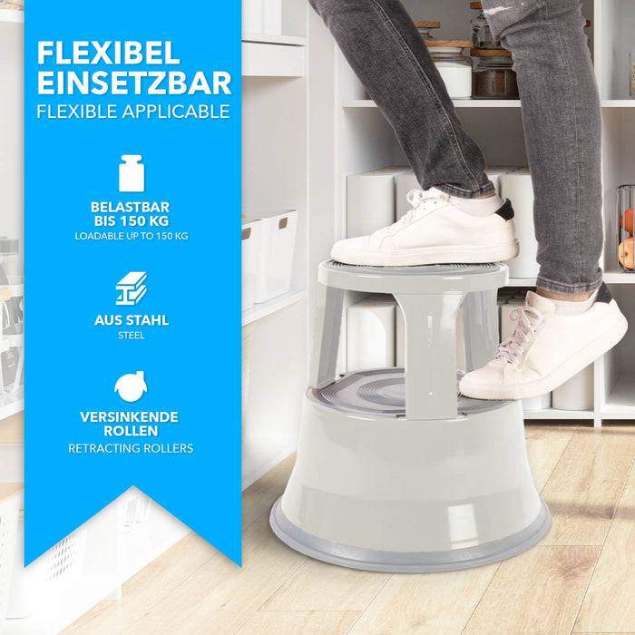 FLOORDIREKT Rollhocker - Hocker für Büro oder Gewerbe - TÜV & GS geprüft - Lichtgrau