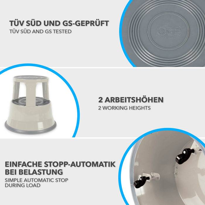 FLOORDIREKT Rollhocker - Hocker für Büro oder Gewerbe - TÜV & GS geprüft - Lichtgrau