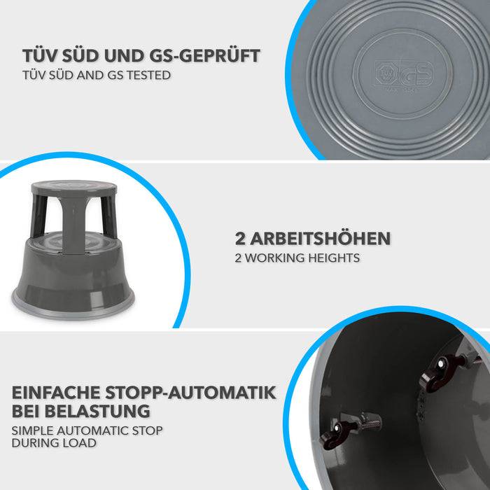 FLOORDIREKT Rollhocker - Hocker für Büro oder Gewerbe - TÜV & GS geprüft - Rot